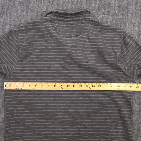 Faherty Polo Shirt Mens L Gray Blue Striped Indigo Dyed Organic Cotton Casual - Picture 5 of 8